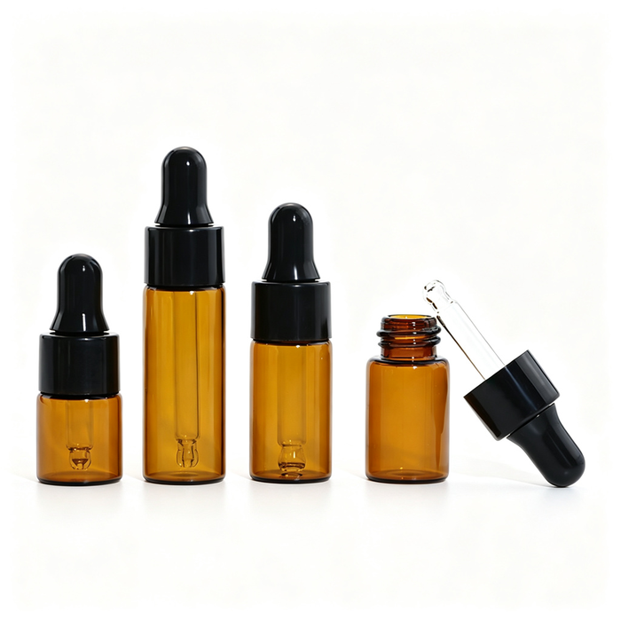 Amber Mini Dropper Bottles 1ml-5ml, 3ml Essential Oil Serum Dispensing Vials, 2ml Brown Glass Bottles, Cosmetic Containers