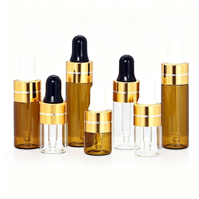 1ml 3ml 5ml Clear Glass Dropper Bottles for Essential Oils, 2ml Amber Sample Vials