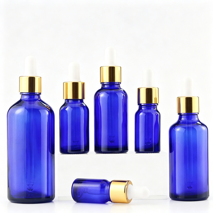 Blue Glass Dropper Bottles 5ml-100ml, Essential Oil Blending Serum Dispensing Vials
