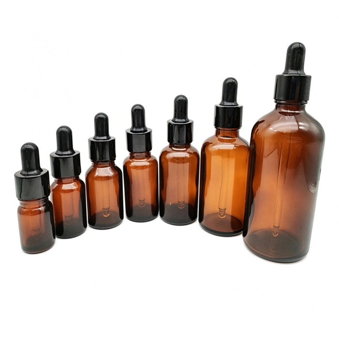 Custom Amber & Clear Glass Essential Oil Dropper Bottles, 10ml 15ml 20ml 30ml Refillable Vials