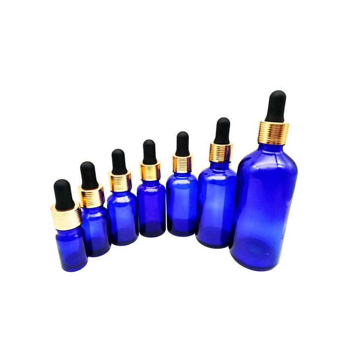 Blue Glass Essential Oil Dropper Bottles with Rubber Bulb, 20ml 30ml Serum Cosmetic Sample Vials, Customizable